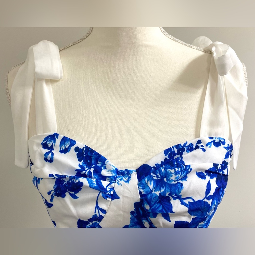 Joress Womens M Blue White Floral Corset Crop Top Boho Y2K Fairy Cottagecore - Picture 2 of 14